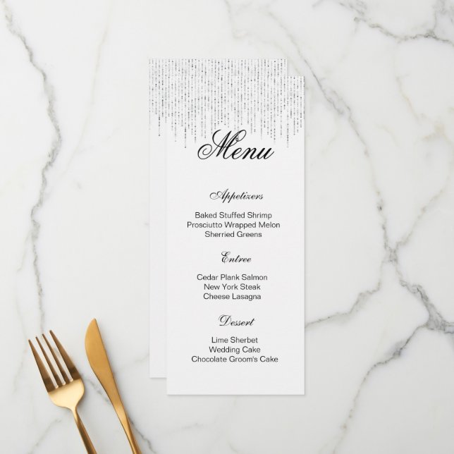 Carte de menu pailleté (Devant/Arrière en situation)