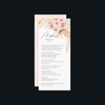 Carte de menu Pampas Gras MOdern Boho BLush PInk<br><div class="desc">Carte Boho Floral Pampas Gras Mariage Dîner Boho Watercolor Menu. Beau motif de fleurs botaniques rose vif au dos de la carte. Cette carte de dîner mariage est le choix idéal pour être placé sur le plateau mariage pour les mariages à thème boho.</div>