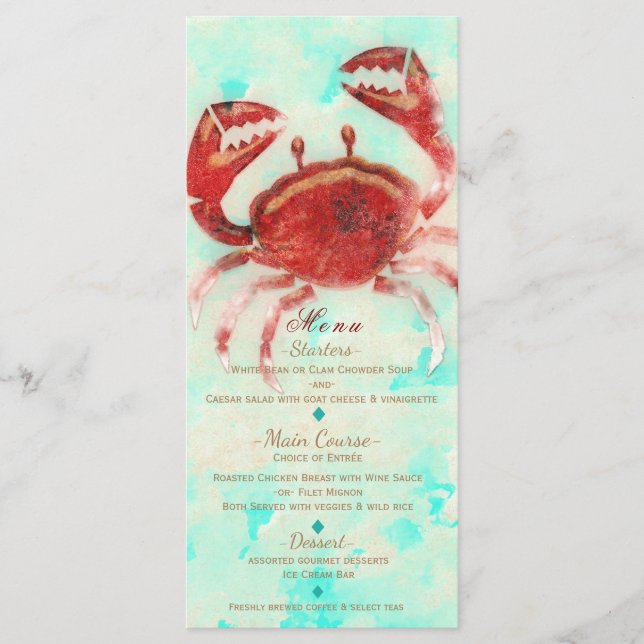 Carte de menu personnalisée élégante de crabe roug (Devant)