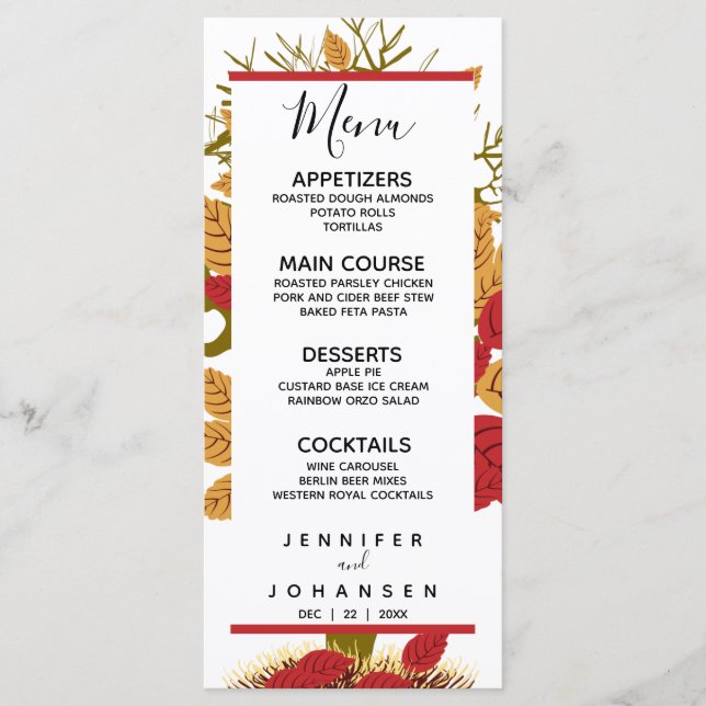 Carte de menu personnalisée mariage de automne (Devant)