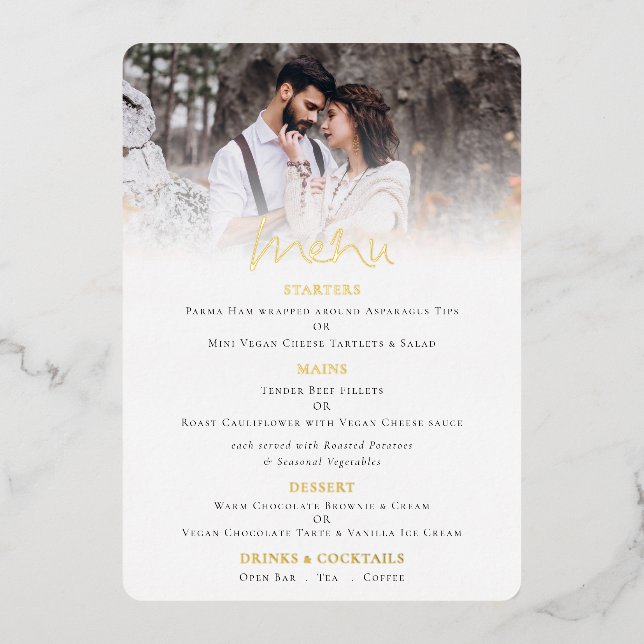 Carte de menu photo de mariage à écriture moderne  (Recto)