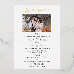 Carte de Menu Photo de Mariage Luxe en Feuille de