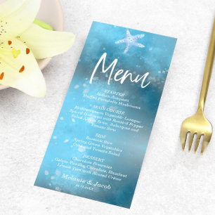 Carte de menu plat Mariage d'été de la mer bleue