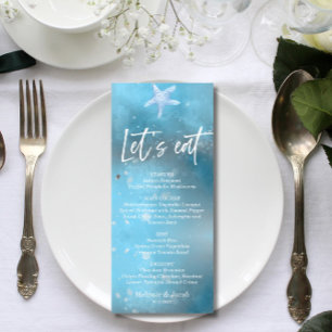 Carte de menu plat Mariage d'été de la mer bleue