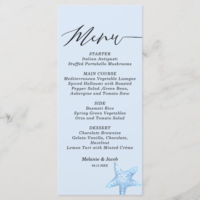 Carte de menu plat Mariage d'été de poisson étoilé (Devant)