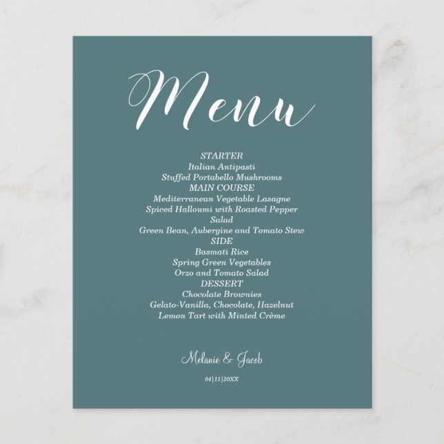 Carte de menu plat minimaliste bleu foncé Budget (Devant)