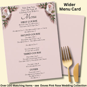 Carte de Menu Plus Grande - Roses Roses & Mariage