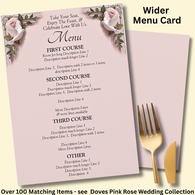 Carte de Menu Plus Grande - Roses Roses & Mariage  (Créateur téléchargé)