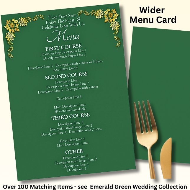Carte de menu plus grande - Vert émeraude et or (Créateur téléchargé)