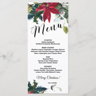 Carte de menu Poinsettia de Noël à l'aquarelle