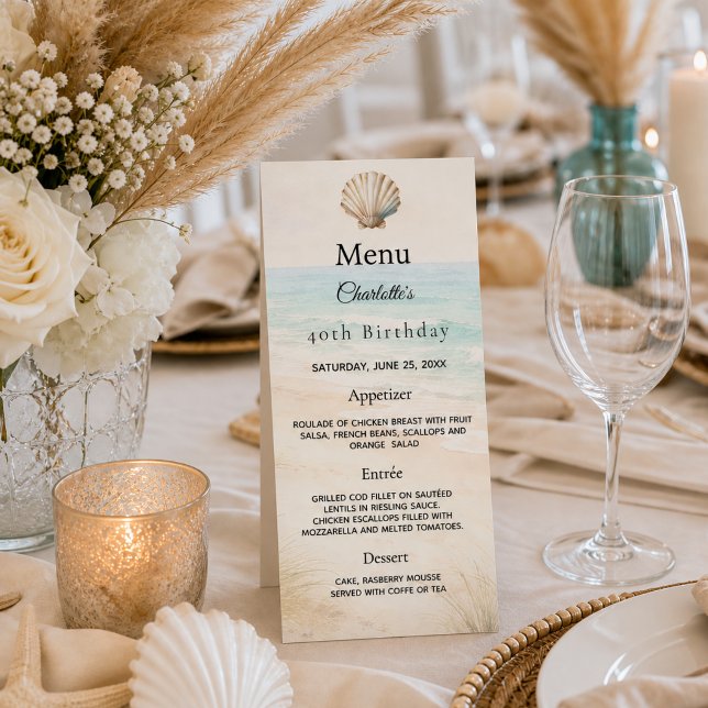 Carte de menu pour fête de plage d'anniversaire (Créateur téléchargé)
