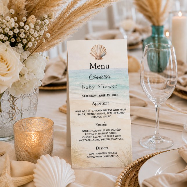 Carte de menu pour la fête de plage Baby Shower (Créateur téléchargé)