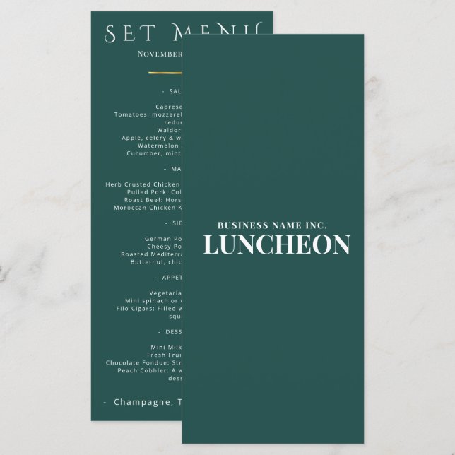 Carte de menu pour un événement élégant sarcelle M (Devant / Derrière)