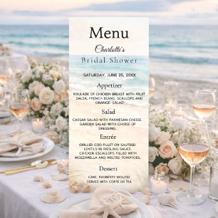 Carte de menu pour une fête de douche de mariée su