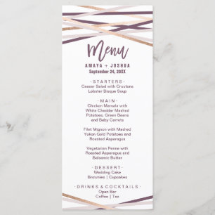 Carte de menu Purple Blush et Gold Streamers Roses