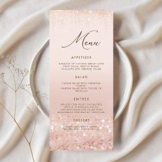 Carte de menu Quinceañera pailletée or rose