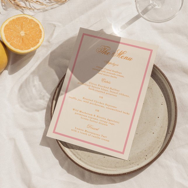 Carte de menu rayée prépa orange et rose (Créateur téléchargé)