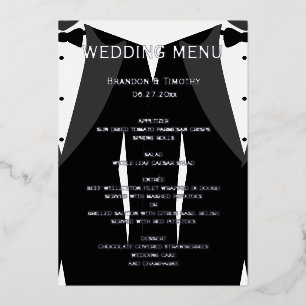 Carte de menu Real Silver Foil Gay Mariage