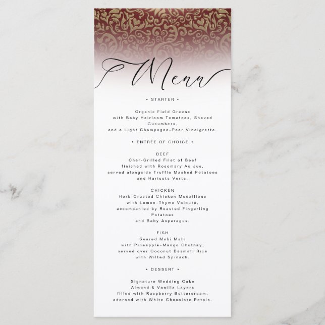 Carte de menu Red Damask Elegant Wedding (Devant)