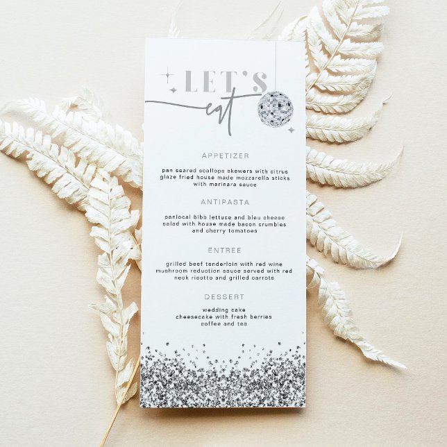 Carte de menu REGINA Silver Sequins Disco Let's Ea (Créateur téléchargé)