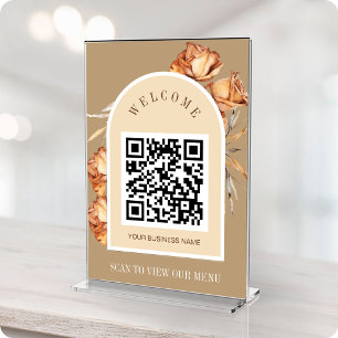 Carte de menu Retro Arch Rose QR Code ScanToView