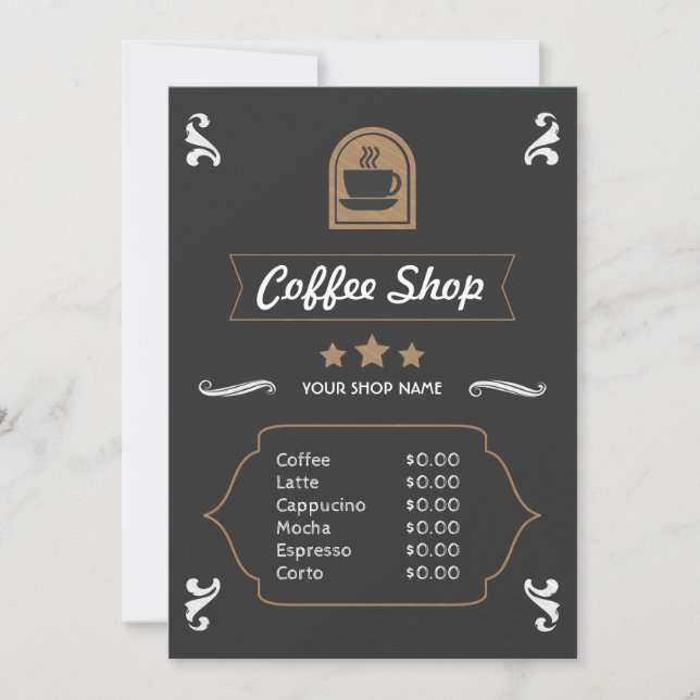 Carte de menu rétro pour café (Devant)