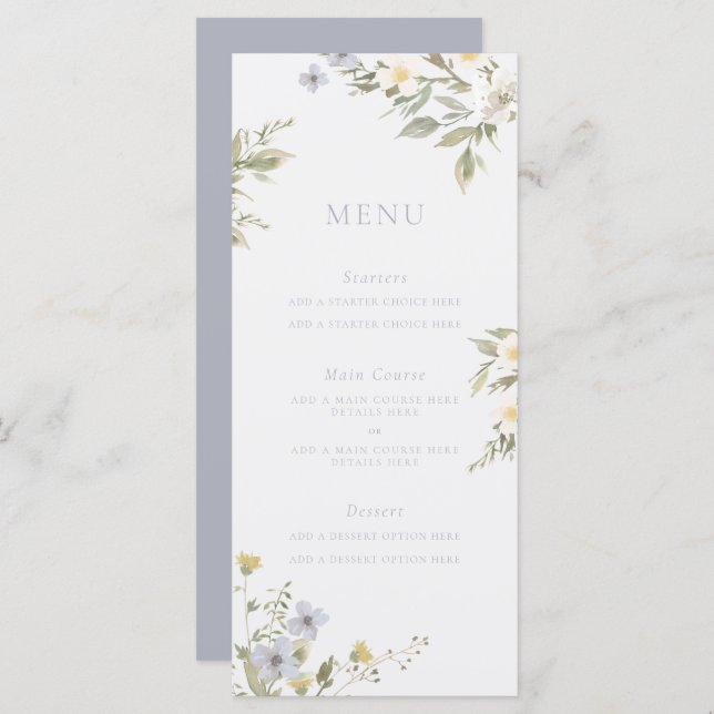 Carte de menu Romance fleur sauvage (Devant / Derrière)