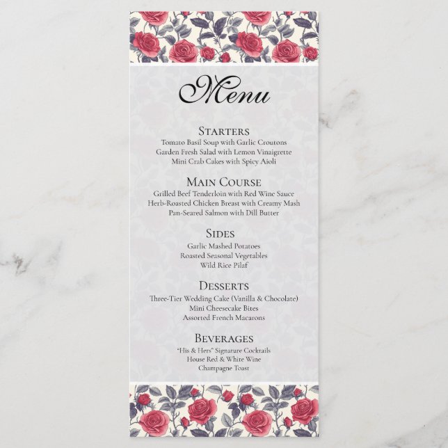 Carte de menu Rose (Devant)