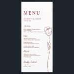 Carte de menu Rose de ligne Whimsical<br><div class="desc">Conçue pour se coordonner avec notre collection de Roses de ligne Whimsical, cette carte de menu personnalisable de correspondance comporte un dessin de ligne d'un rose avec lettrage classique. Pour une personnalisation plus avancée de cette conception, par exemple la modification de la disposition, de la police ou de la taille...</div>