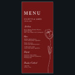 Carte de menu Rose de ligne Whimsical<br><div class="desc">Conçue pour se coordonner avec notre collection de Roses de ligne Whimsical, cette carte de menu personnalisable assortie comprend un dessin d'un rose avec lettrage classique sur arrière - plan couleur vin. Pour une personnalisation plus avancée de cette conception, par exemple la modification de la disposition, de la police ou...</div>