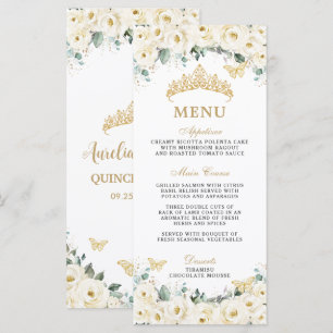 Carte de menu Rose Fleur d'Ivoire Blanche pour Qui