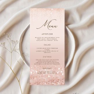 Carte de menu Rose Gold Glitter pour 60e anniversa