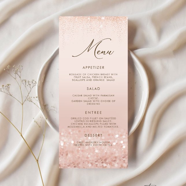 Carte de menu Rose Gold Glitter pour 60e anniversa (Rose Gold Glitter 60th Birthday Menu Card)