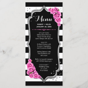 Carte de menu Rose Noir Blanc Argent