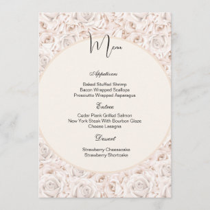 Carte de Menu Roses Blanches Vintage