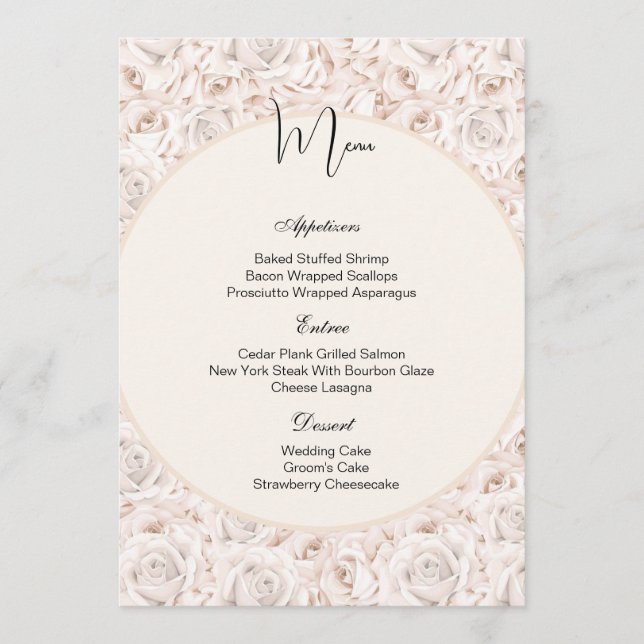 Carte de menu Roses blanches vintages (Devant)