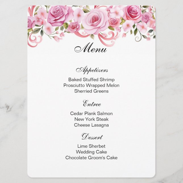 Carte de menu Roses roses rose (Devant)
