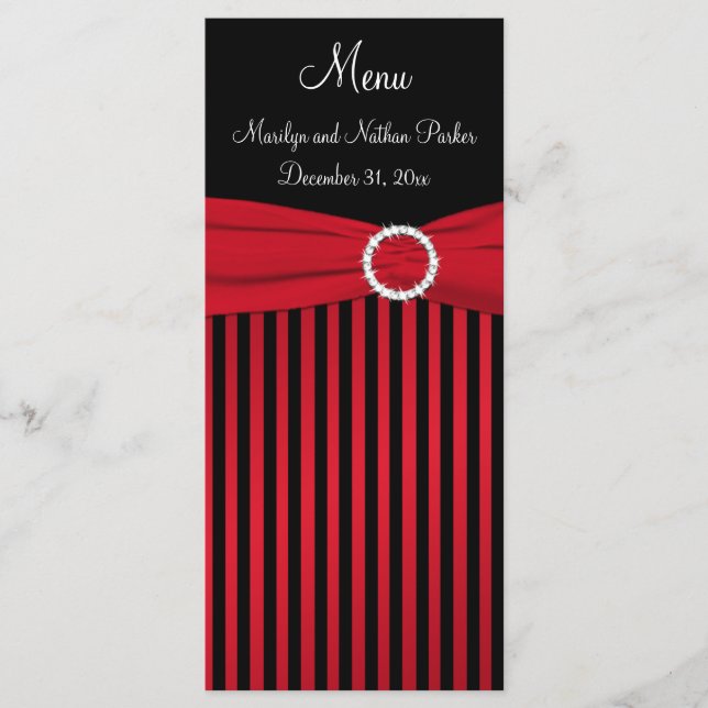 Carte de menu rouge et noir à rayures avec ruban F (Devant)