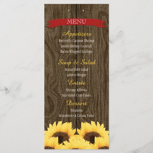 CARTE DE MENU ROUGE RUSTIQUE SUNLOWER (Devant)