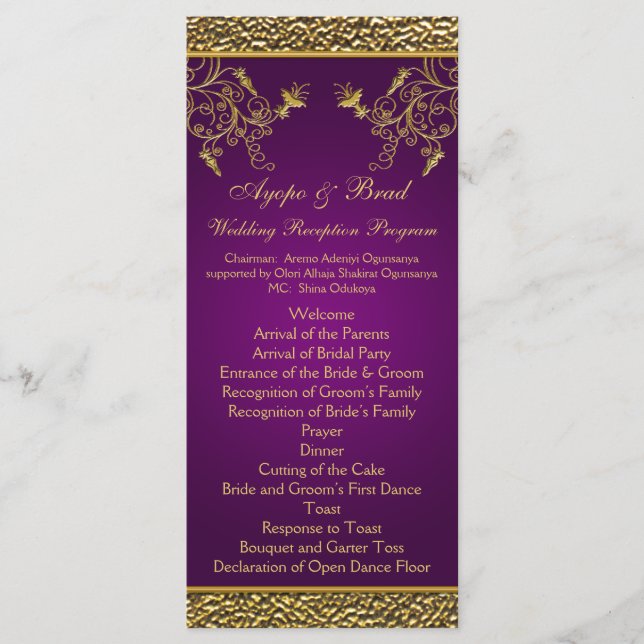 Carte de menu Royal Purple and Gold Floral (Devant)