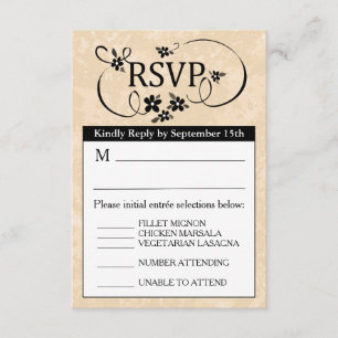 Carte de menu RSVP 3,5x5 - Floral noir et blanc or