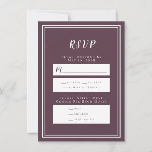 Carte de menu RSVP minimaliste pour mariage violet