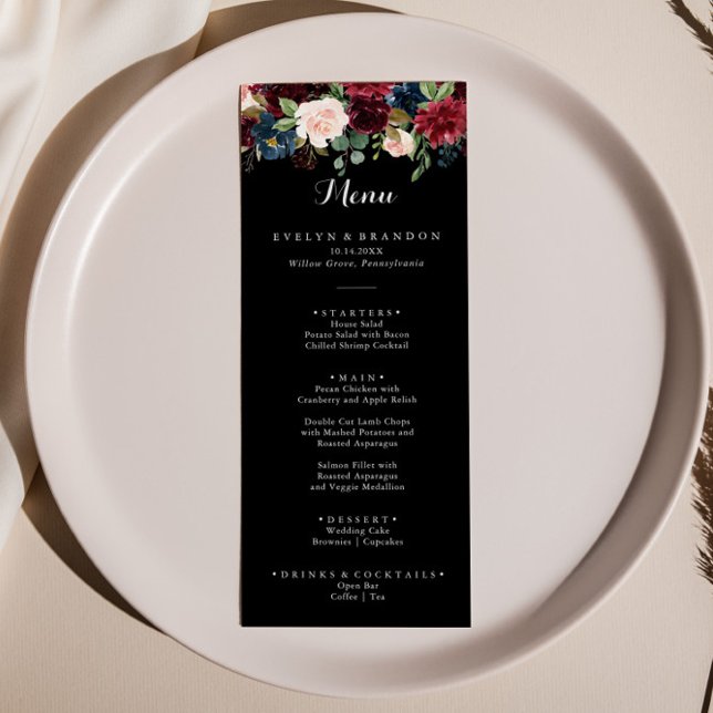 Carte de menu Rustic Black Botanical Mariage (Créateur téléchargé)