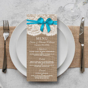 Carte de menu Rustic Blue Bow Mariage Collection