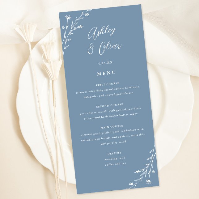 Carte de menu Rustic Dusty Blue Botanical Mariage (Créateur téléchargé)