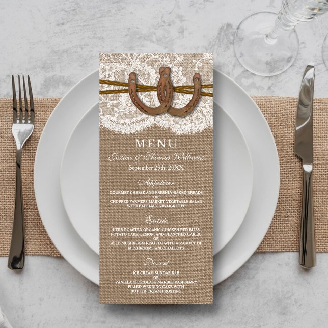 Carte de menu Rustic Horseshoe Mariage Collection (Créateur téléchargé)