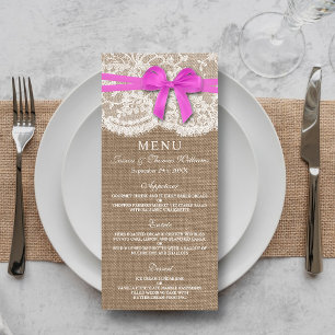 Carte de menu Rustic Pink Bow Mariage Collection