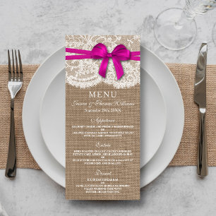 Carte de menu Rustic Pink Bow Mariage Collection