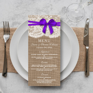 Carte de menu Rustic Purple Bow Mariage Collection