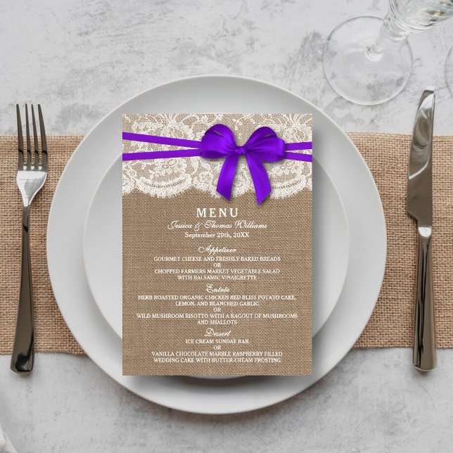 Carte de menu Rustic Purple Bow Mariage Collection (Créateur téléchargé)